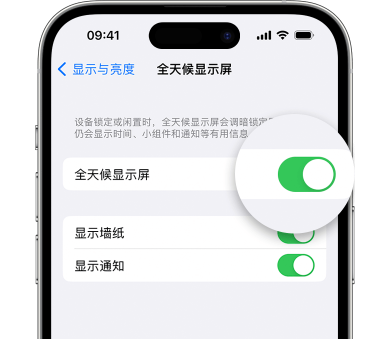 蛟河苹果15预约维修分享iPhone15如何设置全天候显示屏幕可见 